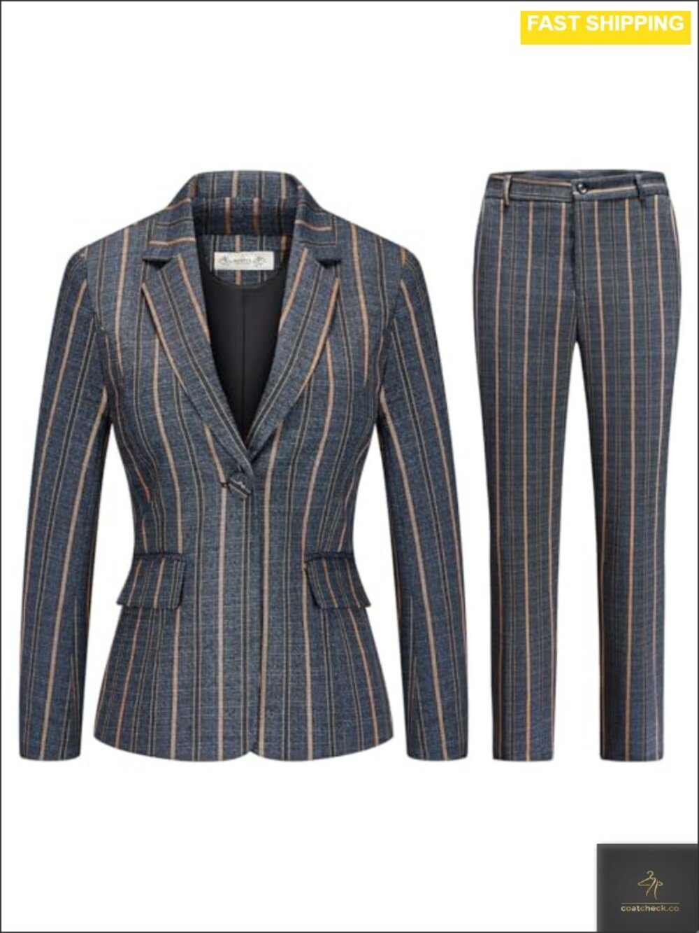 Women's 2-Piece Plaid Business Suit Blazer & Pants Set Polyester Blend